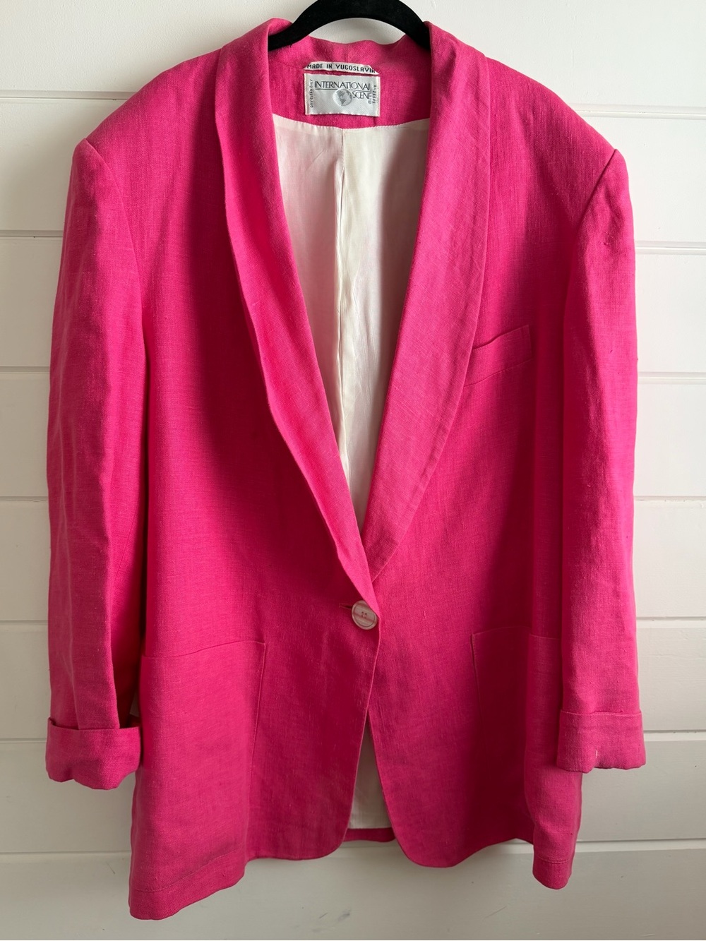 Vintage 80s 90s International Scene Hot Pink Single-Button Linen Blazer Jacket